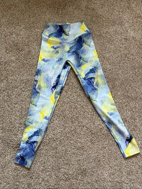 High-Waist Blue & Yellow Marble Print Leggings